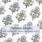 Ridhi Floral Block Print Round Placemats 15" in, Set of 4, Mughal Buta Blue - Image 5