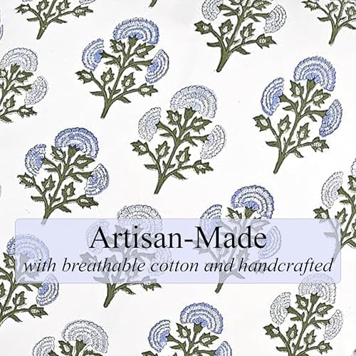 Ridhi Floral Block Print Round Placemats 15" in, Set of 4, Mughal Buta Blue - Image 5
