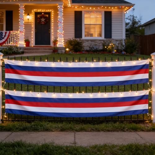 2 Pack Patriotic Bunting Banner, 4th of July Outdoor Porch Decorations 2.5 x 20 ft Red White and Blue American Flag for Memorial Day, Veterans Day, Home Yard (Independence Day-3) - Image 6