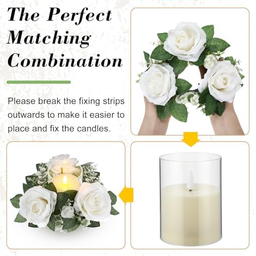 Yunlly 32 Pcs Rose Candle Rings with Candles Sets, White - Image 3
