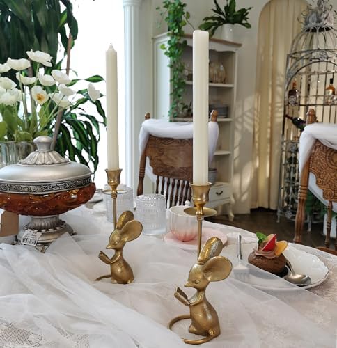 Mouse Reading Taper Candle Holders, Creative Animal Candlestick Holders, Centerpiece Table Decorative Candlelight, Dinner Metal Candle Stand, Home Decor… - Image 2