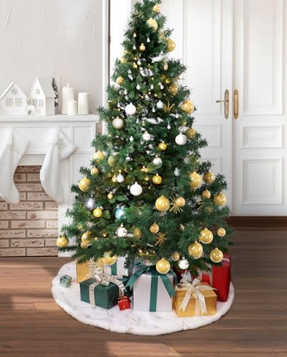 Christmas Tree Skirt, 36-Inch White Faux Fur Tree Skirt with Sparkling Gold Sequin Snowflakes, Quality Xmas Decorations for 4FT-6FT Christmas Trees - Perfect for Christmas Home Decor - Image 6