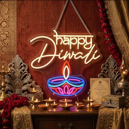 Zhengmy Happy Diwali Neon Sign, USB Powered LED Light for Wall Decor by Zhengmy