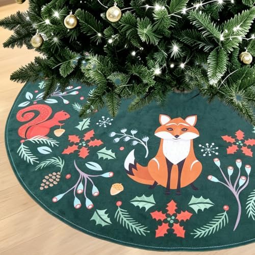 48 Inch Christmas Tree Skirt, Holly Green Woodland Animals - Image 2
