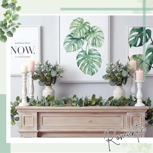 20 Pcs Eucalyptus Leaves Stems and Eucalyptus Garland 6.56 ft Artificial Silver Dollar Leave Picks Faux Branches Greenery Bouquet for Front Door Wedding Centerpiece Arch Wall Decoration Vase Filler - Image 6