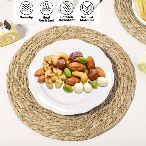 Elcoho 20 Pieces Round Woven Placemats 13.8 Inch Boho Rattan Placemats Farmhouse Braided Place Mats Woven Plate Chargers Rustic Wicker Table Mats for Dining Table - Image 3