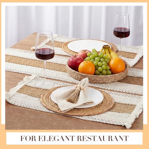 4 Sets Boho Kitchen Decor,Table Setting Decor with Round Woven,Rectangular Boho,Wooden Bead Napkin Rings,Cloth Napkins,Table Runner & Storage Basket,Natural Burlap Cotton for Kitchen Dining Table Home - Image 5