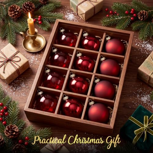 Seenelling 12 Pcs Christmas Glass Ball Ornaments 3.15 Inch, Burgundy - Image 6