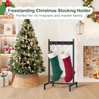 ELYKEN Christmas Stocking Holder Stand for Floor, Free Standing Stocking Rack with 4 Removable Hooks, Wood Stocking Hanger Stand, Heavy Duty Xmas Stocking Stand with Adjustable Feet, Black - Image 2
