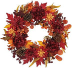 24" Artificial Fall Floral Wreath for Front Door Autumn Wreath with Peony Dahlia Pine Cones for Halloween Thanksgiving Farmhouse Window Wall Décor by Arborus