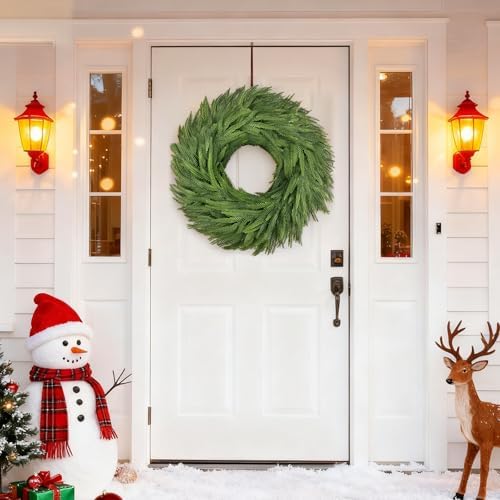 24" Norfolk Pine Wreath for Front Door, Real Touch Christmas Wreaths Artificial Greenery Realistic Wreath Holiday Winter Decoration for Home Decor Window Indoor Outdoor - Image 5