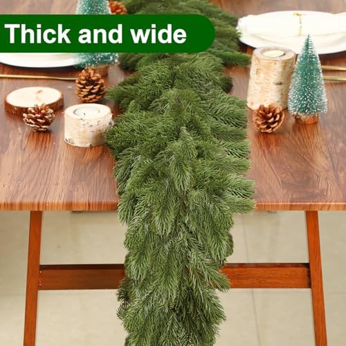 Lyrow 1 Pcs 15 ft Deluxe Thick Christmas Pine Garland Faux Greenery Garland - Image 4
