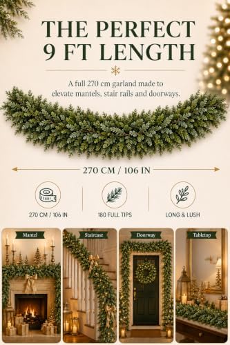 9FT Touch Fake Christmas Cedar Garland, Realistic Plant(1Pcs) - Image 2