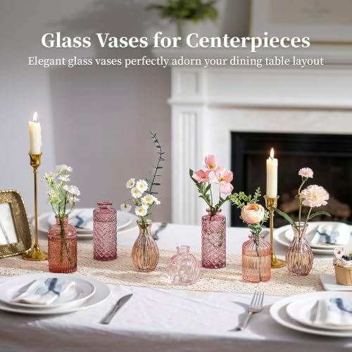 Glasseam Glass Bud Vases for Centerpieces, 10Pcs Pink Small Flower Vase Set - Image 6