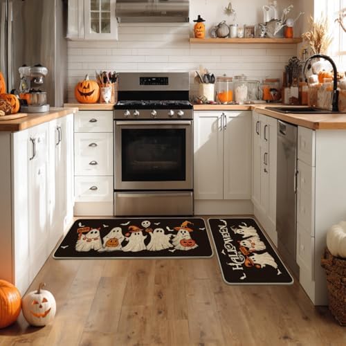 Artoid Mode Ghost Bat Black Halloween Kitchen Mats Set of 2-24x35+24x59 - Image 4