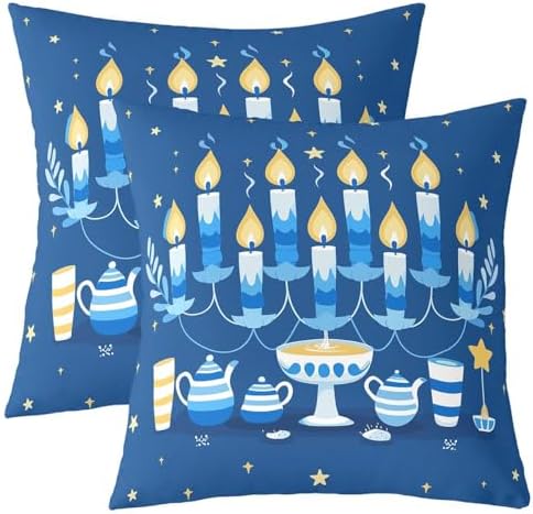 Erosebridal Happy Hanukkah Throw Pillow Covers Menorah Stars Candles Pillow Cases 24X24 Inch for Sofa Bed Couch,Chanukah Decorative Cushion Covers 2Pcs by Erosebridal