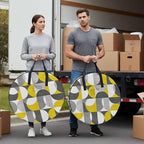Vintage Mid-Century Round Storage Bag 30 Inch, Modern Abstract Geometric Yellow Gray Clothes Storage Container with Handles Heavy Duty Organizer for Comforter, Bedding & Holiday Wreaths - Image 4