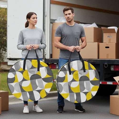 Vintage Mid-Century Round Storage Bag 30 Inch, Modern Abstract Geometric Yellow Gray Clothes Storage Container with Handles Heavy Duty Organizer for Comforter, Bedding & Holiday Wreaths - Image 4