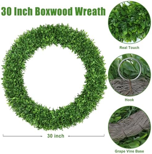 30Inch Green Boxwood Wreaths for Front Door Realistic All Season Eucalyptus - Image 3