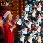 24 Set Mini White Snowflake Christmas Stockings with Gift Tags Bells - Image 4