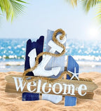 CoTa Global Atlantic Anchor Welcome Nautical Decor Sign - Nautical Themed Wood Sign, Beach Decor for Wall, Novelty White and Blue Starfish and Anchor Wooden Figure, Coastal Wall Decor Sign Accent - Image 5