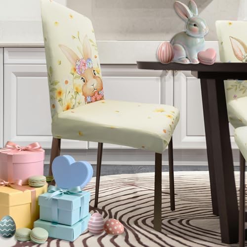 Easter Chair Covers Set of 6 Floral Bunny Chair Back Covers Easter Dining Chair Covers for Party Kitchen Decorations - Image 4