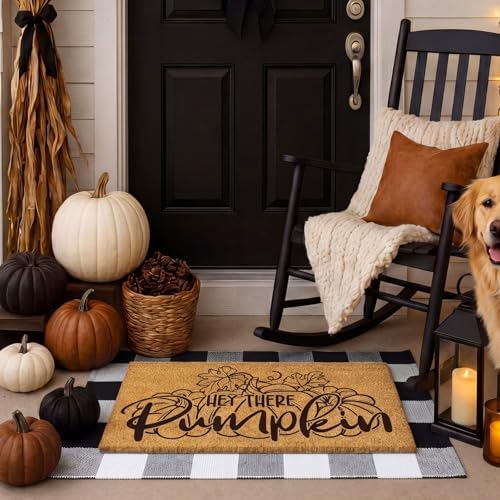 Moucuny 2 Pcs Fall Front Door Mat, Coir Welcome Doormat Outdoor, Non Slip - Image 2