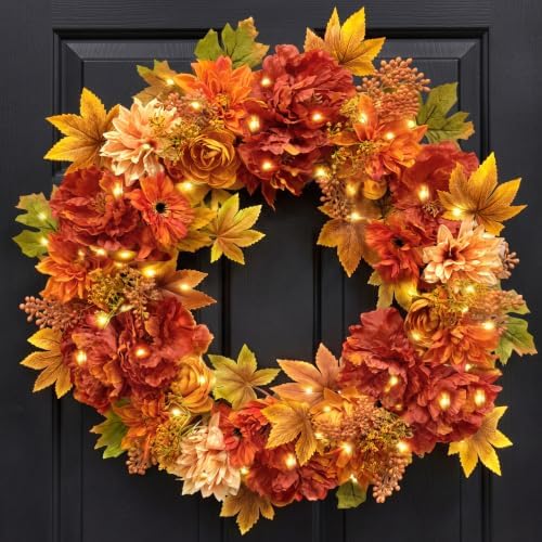 24 Inch Fall Wreaths for Front Door, Autumn Flower Wreath by Presentastic