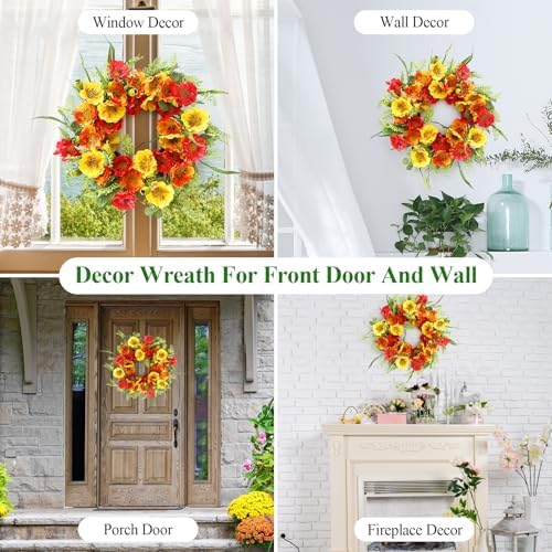 24 Inch Fall Wreath for Front Door Full Artificial Floral Wreath - Image 5