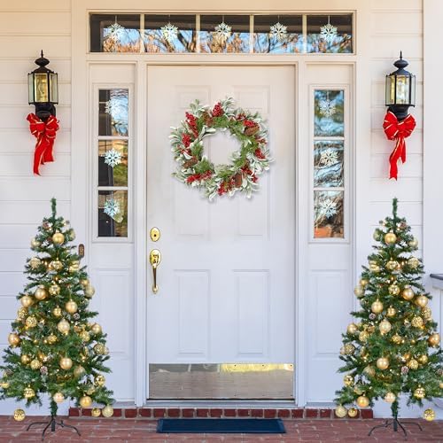 Sggvecsy 19 Inch Artificial Christmas Wreath for Front Door Flocked Lambs Ear Wreath with Red Berries Pine Needles Pinecones Christmas Decorations for Wall Outdoor Home Holiday Xmas Decor - Image 2