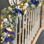 Pre-Lit Christmas Garland with Christmas Tree Icon Ribbon and Magnolia, 25 LED Lights with Timer, 6ft Lighted Silver Blue Garland for Front Door, Mantel, Holiday Decoration,Magnolia Winter Decor - Image 7