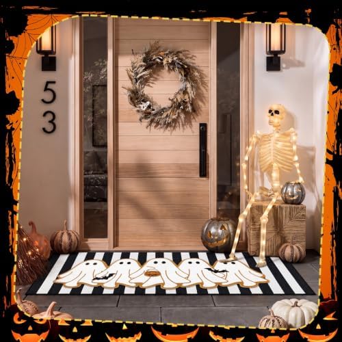 Moucuny 2 Pcs Halloween Front Door Mat, Outdoor Ghost Doormat, Non Slip - Image 6