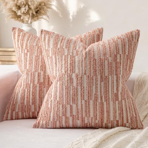 a moment Boho Striped Decorative Throw Pillow Covers Set of 2,22"X22",Pink by amoment