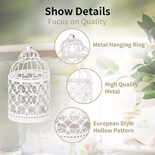 6 Pcs Wedding Centerpieces, Vintage Candle Lantern Decorative Metal Candle Holders for Hanging or Table Top Home Decor Wedding Party Accessories, 5.5 inch Height, White - Image 6