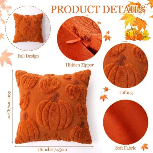Tiamon 4 Pcs Fall Throw Pillow Covers 18 x 18 Inch Embroidered Pillow Cases - Image 2