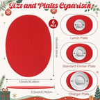 Oval Woven Placemats Set of 6, Cotton Rope 16x12 Inch, Red - Image 2