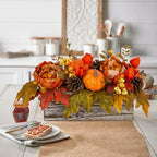 DILATATA Fall Decor Autumn Harvest Pumpkins Centerpiece - Artificial Peony Maple Leaf and Pinecones Arrangement in Rectangle Wooden Box for Thanksgiving Party Mantel Fall Decor - Image 4