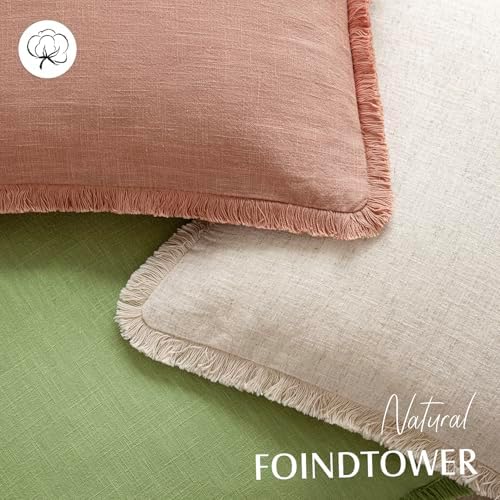Foindtower Decorative Linen Fringe Throw Pillow Covers 20×20 Coral Pink - Image 4