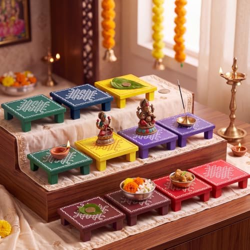 RattanView 12 Pack Indian Return Gifts for Pooja, Wood Kolam Manai, 4 Inch - Image 5
