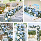 Lvydec 2 Pack Artificial Peony Flower Garland - 6ft Silk Peony Vine Willow Leaves and Eucalyptus Garland White Arch Flower Vine for Wedding Party Table Decoration (Blue) - Image 7