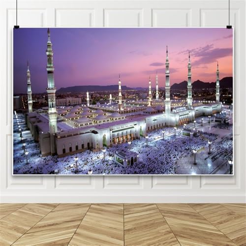 Leowefowa Mecca Mosque Backdrop 8x6.5ft Eid Mubarak Mosque Night View Photography Background Muslims Travel Historical Building Decorations Portraits Banner Photo Booth Props Vinyl by Leowefowa