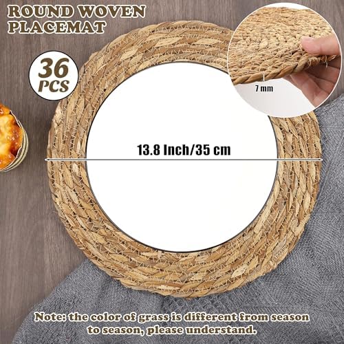 Kochorie Set of 36 Round Woven Placemats 13.8 Inch Bulrush Placemats Natural Handwoven Boho Rattan Wicker Table Mats for Farmhouse & Home Dining - Image 2