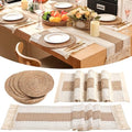 Boho Table Runner and Placemats Set, 4 Sets, Brown, 12x72 by Gandeer