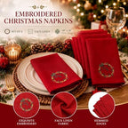 SmoothNovelty 6 Pcs Christmas Wreath Cloth Napkins Xmas Embroidery Linen - Image 3