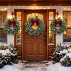 12 Set Christmas Hanging Wreaths Small Snow Flocked Artificial Cedar Wreaths with Red Velvet Ribbon Bronze Bells Mini Faux Greenery Wreath for Front Door Porch Cabinet Window Xmas Holiday Decorations - Image 7
