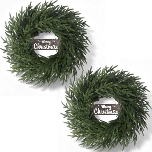 26" Christmas Norfolk Pine Wreath for Front Door (2, Wreath with Sign) by FLAGLY