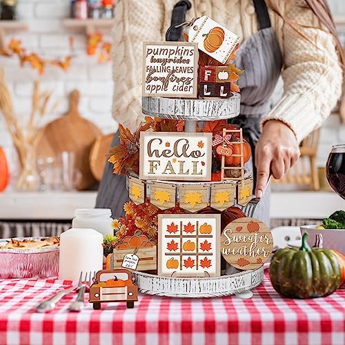 14 Pcs Halloween Tiered Tray Decor Set, Gnome Wood Table Signs (Maple) - Image 5
