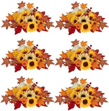 BLOSMON Fall Flowers Centerpieces for Wedding Table Decor, 6 Pcs, Orange by Blosmon