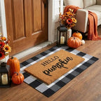 Fall Decor Doormat Combo Set, 100% Coco Coir Welcome Mat + 3' x 5' Black and White Plaid Rug - Fall Thanksgiving Front Porch Entryway Decor Floor Mat, Indoor Outdoors Autumn Mats Hello Pumpkin - Image 3