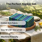 LFH Home Cotton Rich Cloth Salsa Napkin Set of 12 Washable Soft Durable Striped Table Napkins for Dining Wedding Daily Use Reusable Eco-Friendly Fabric Napkins for Elegant Settings(18x18)-Violet Multi - Image 2